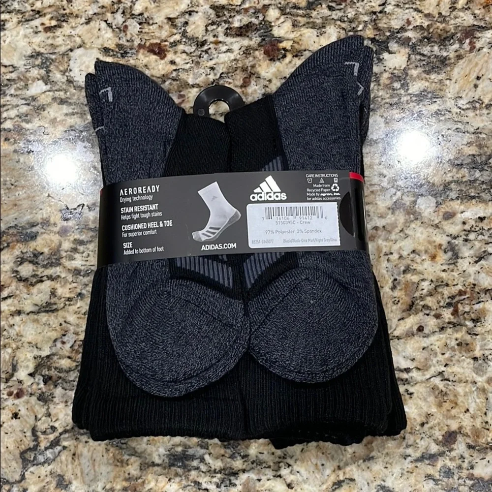 Adidas Youth Cushioned Crew Socks - Black 6 pack